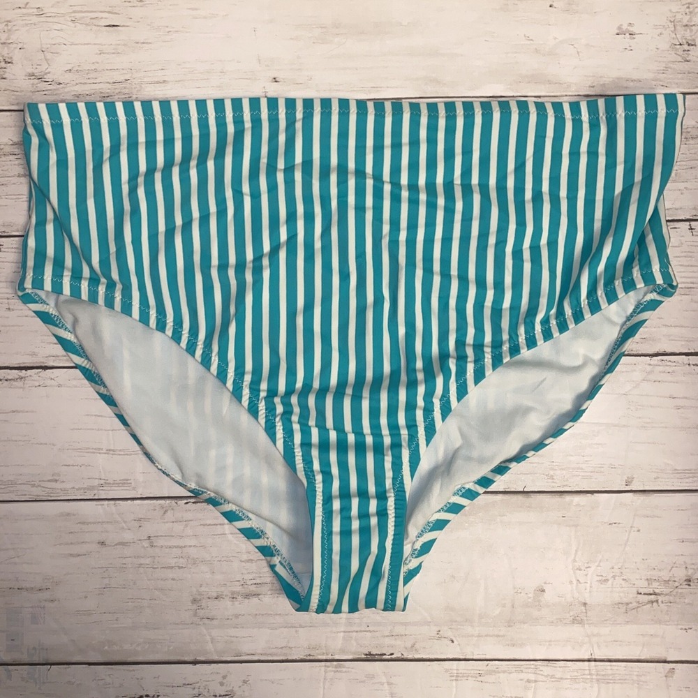 Kona Sol Bikini Bottom Womens 14W Green White Stripe Plus Swim NEW Target 14W